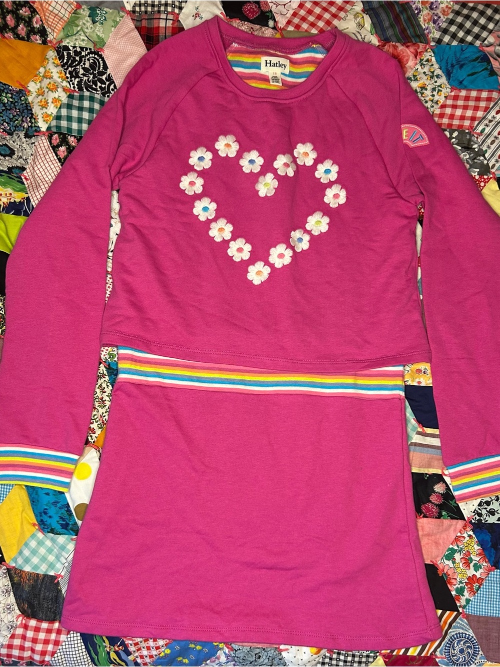 Hatley Fuchsia Daisy Heart Dress with Rainbow Trim